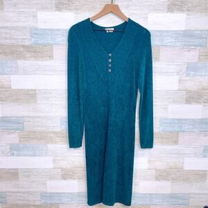 Royal Robbins Plush Fleece Henley Midi Dress Green Long Sleeve Womens Large